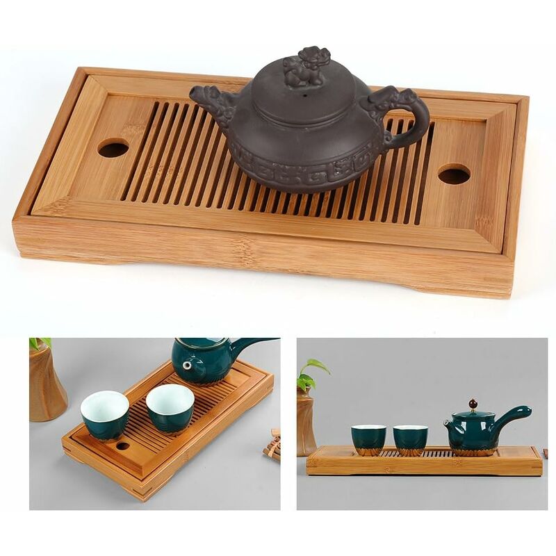 Plateau à thé en bambou, plateau rectangulaire pour préparer le thé selon la méthode chinoise Gong Fu Cha, cérémonie du thé, 27 x 14 x 3 cm