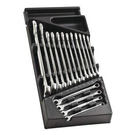 Module de rangement vide pour 16 clés mixtes OGV – Dimensions 175 x 418 mm – Matière polystyrène choc thermoformé – Compatible servantes Facom