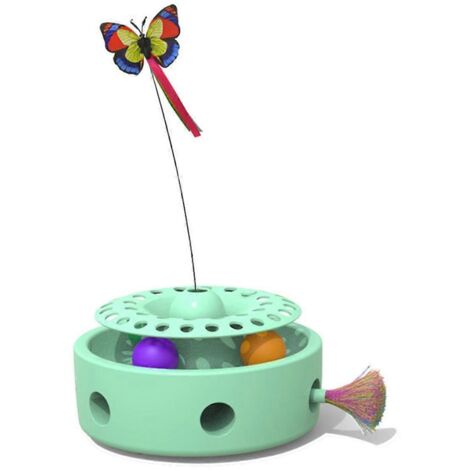 Plateau tournant 3 en 1 pour chat, perforatrice papillon et chat volant vert