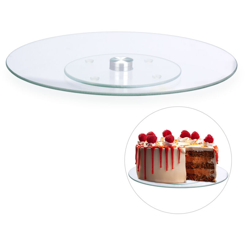 Plateau tournant 360° gâteaux, lot de 2, assiette présentation verre pâtisserie 30 cm servir décorer, transparent