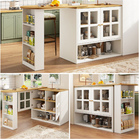 Plateau tournant blanc à 5 niveaux avec étagère snack, meuble sideboard rotatif en verre, design sobre et moderne, multifonctionnel pour chambre, salon, salle à manger