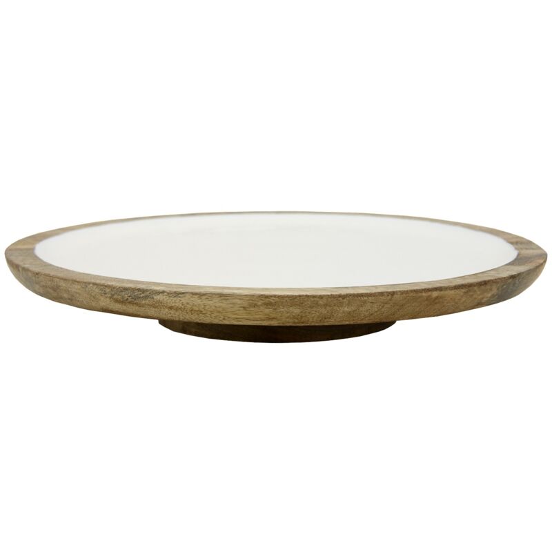 Plateau tournant en manguier et émail blanc