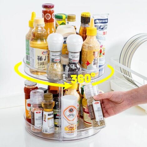 Plateau Tournant Epices Rotatif, Lazy Organizer de Rangement Cuisine d'étagère de Placard Support de Stockage d'articles pour Condiments,Frigo,Chambre ( 2Etages)