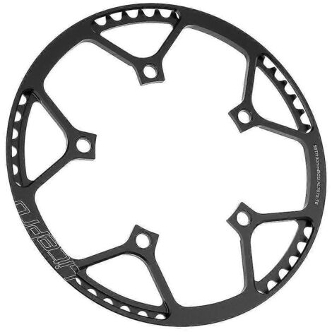 Plateaux 45, 47, 53, 56 et 58 dents, entraxe 130 mm, mono-vitesse, rouge (45 dents) et noir (56 dents).