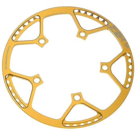 Plateaux 45, 47, 53, 56 et 58 dents, entraxe 130 mm, mono-vitesse, rouge (45 dents) et or (56 dents).