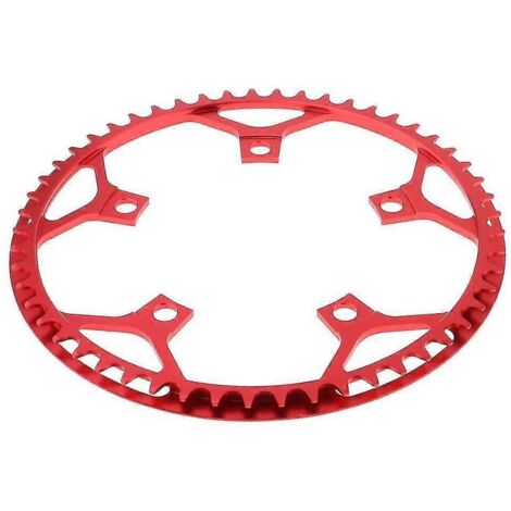 Plateaux 45, 47, 53, 56 et 58 dents, entraxe 130 mm, mono-vitesse, rouge 45 dents et rouge 53 dents.