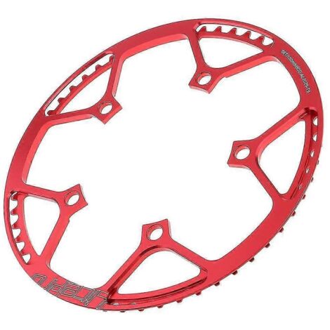 Plateaux 45, 47, 53, 56 et 58 dents, entraxe 130 mm, mono-vitesse, rouge 45 dents et rouge 56 dents.