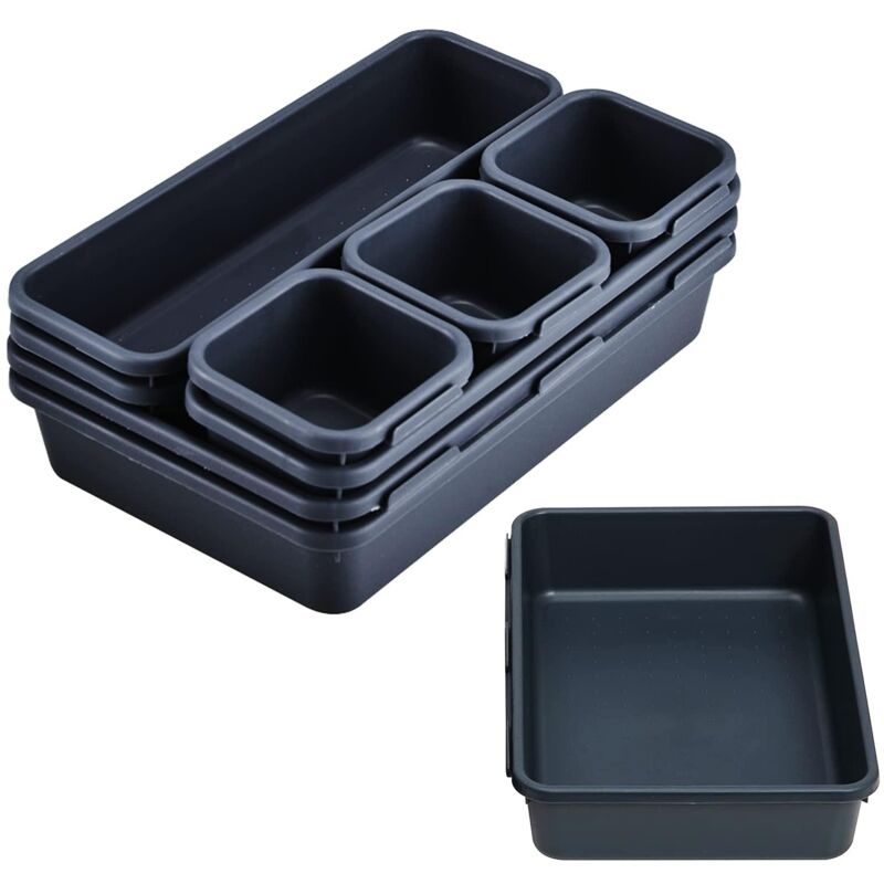 Plateaux de Rangement pour Tiroir, Noir Cosmétiques Diviseur Organisateur en Plastique avec Boîtes 3 Tailles pour Bureau, Coiffeuse, Salle de Bain,