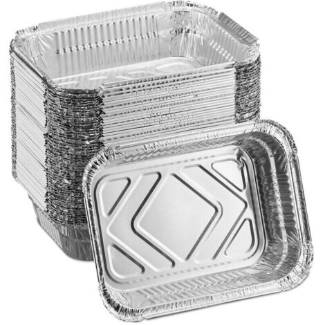 Plateaux en aluminium, lot de 50, 18,5 x 13 cm, récipients carrés pour barbecue, bacs de récupération des graisses, argentés