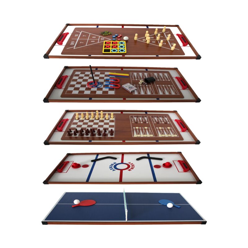 Play4fun - Plateaux Multi-jeux, 14 jeux : Ping Pong, Air Hockey, Bowling, Echec, Mikado, Back Gammon 97 x 49 x 3 cm