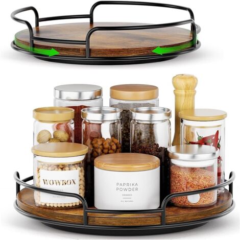 Plateaux tournants bois lot 2, organisateur rotatif cuisine placard rangement épices