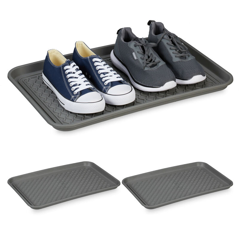 Relaxdays - Plateaux xl à chaussures, lot 3, supports pour souliers mouillés, 60 x 40 cm, larges bacs en plastique, gris