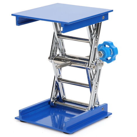 Plateforme de levage en aluminium bleu électrolysé 100 x 100 mm, support de laboratoire, cric ciseaux, élévateur