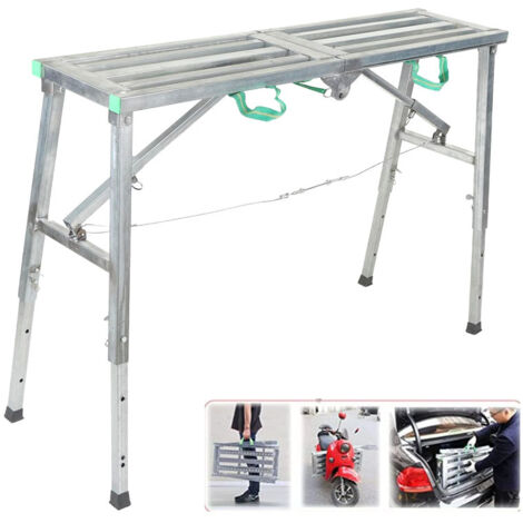 Plateforme de Travail Pliable en Aluminium, Surface antidérapante,120X30X90 cm, capacité de 200KG, hauteur réglable 60 à 90 cm