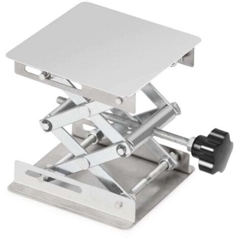 Plateforme élévatrice de laboratoire, plateforme élévatrice de laboratoire en acier inoxydable, 100 x 100 mm, hauteur de levage extensible de 45 à 150 mm, capacité de charge 5 kg.
