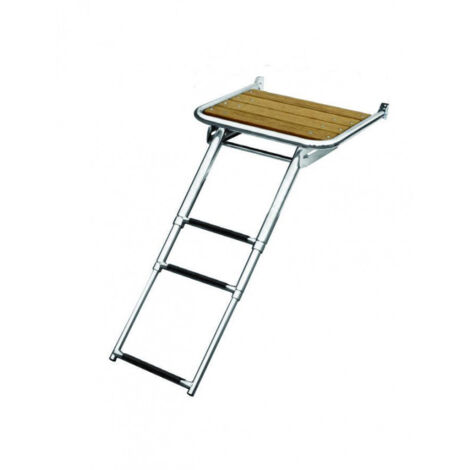 Plateforme inox avec échelle télescopique 3 marches – Dimensions 45 x 39 cm – Charge maximale 100 kg – Marches antidérapantes en plastique