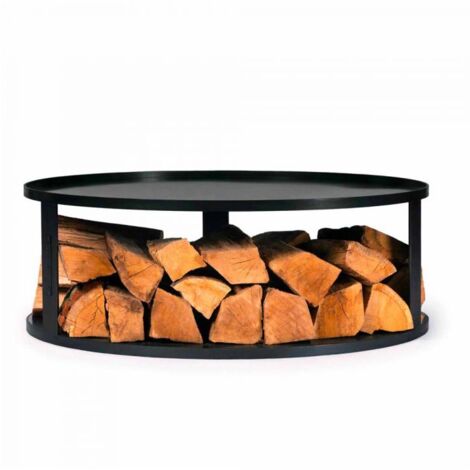 Plateforme pour braséro en acier naturel 82 cm – Support de bûches intégré – Protection des surfaces – Compatible avec bols à feu Ø 82 cm
