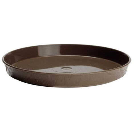 Platillo para maceta con aspecto de madera, 35 cm, marrón, redondo