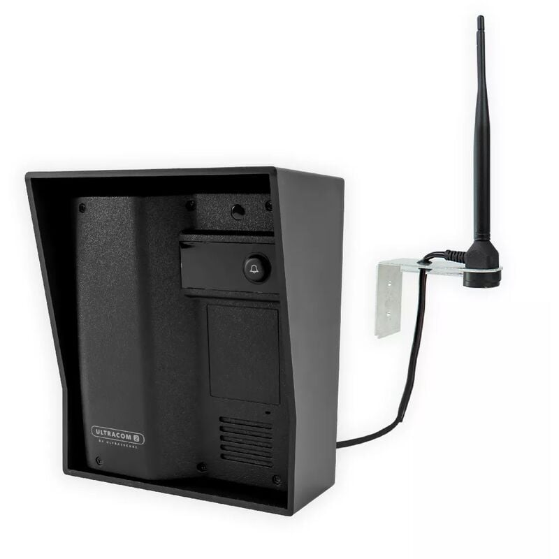 Ultra Secure - Platine de rue 600m autonome individuelle sans-fil - UltraCOM2 visière noire + antenne : contourner obstacle / pilier