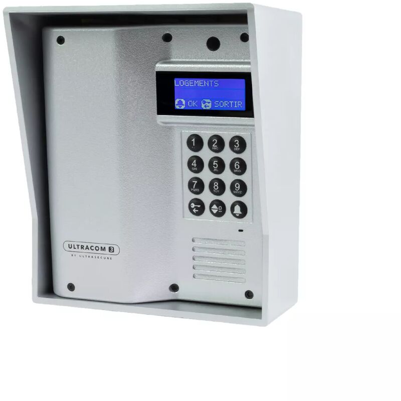 Ultra Secure - Platine de rue 600 mètres autonome sans-fil longue distance - UltraCOM3 argentée + visière argentée