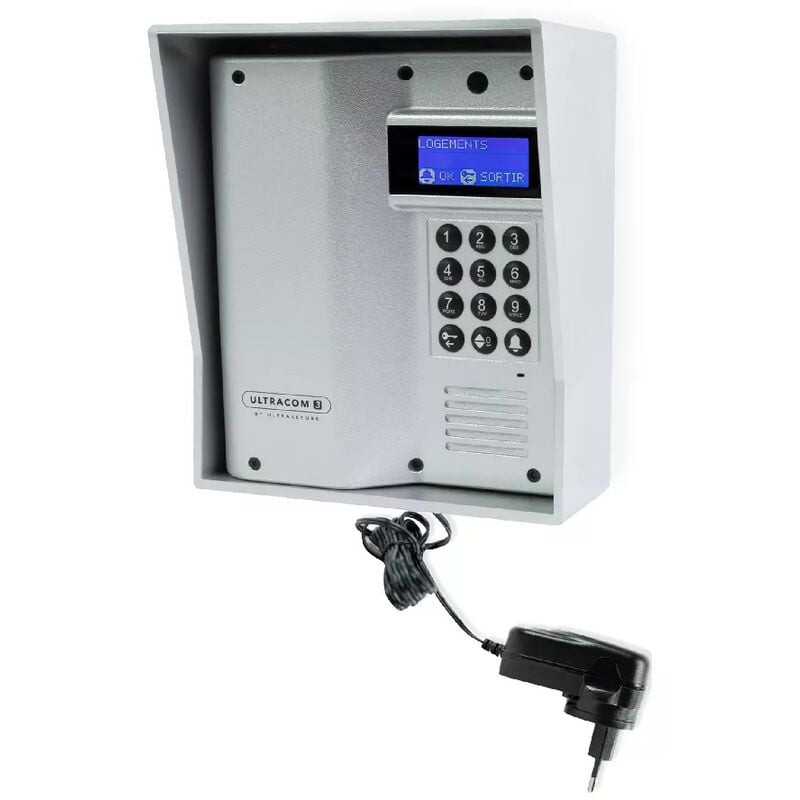 Ultra Secure - Platine de rue UltraCOM3 argentée avec visière argentée + transformateur 12V (gamme UltraCOM)