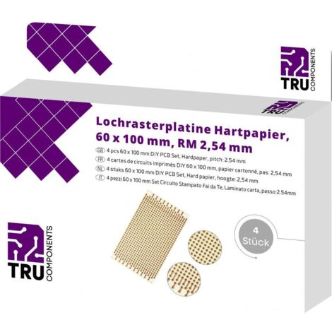 PLATINE EURO TRU COMPONENTS T1906SA037 BAKÉLITE (L X L) 100 MM X 60 MM 35 µM PAS 2.54 MM 4 PC(S)