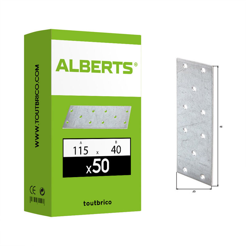 Alberts - 50 platines multi-trous 115 x 40 x 2mm galvanisé Gris