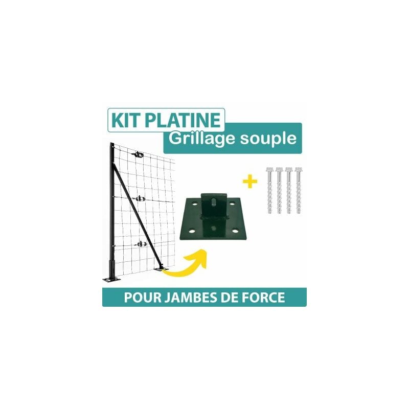 Cloture&jardin - Kit Platine pour Jambe de Force + 4 vis béton - Vert - Vert (ral 6005)