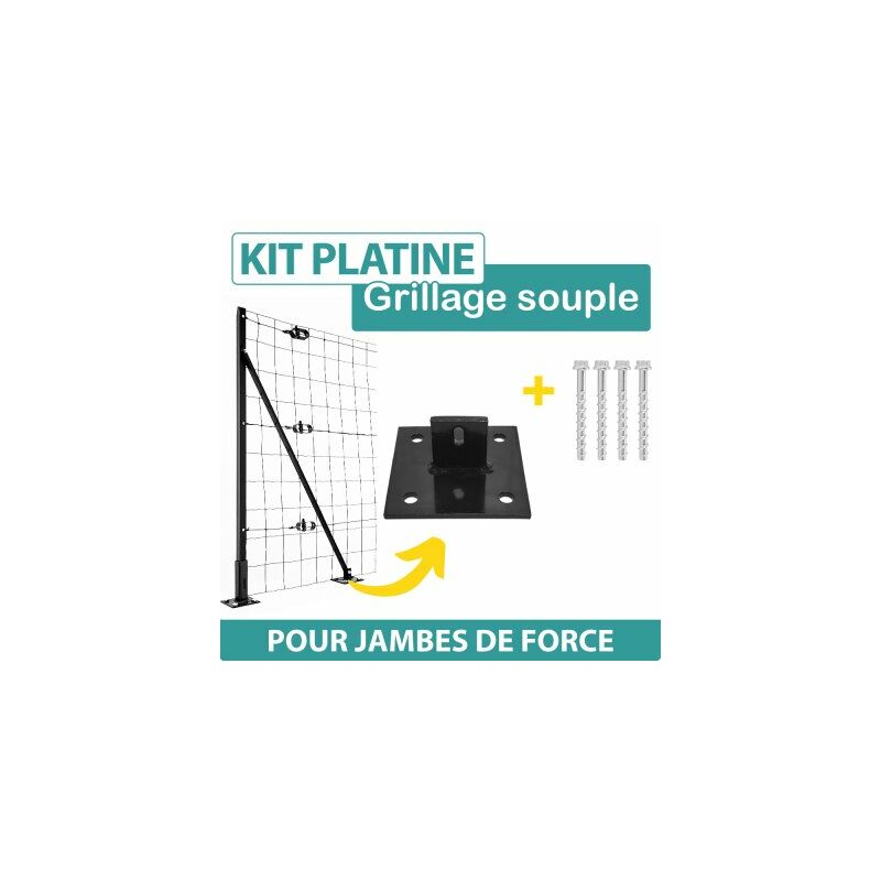 Cloture&jardin - Kit Platine pour Jambe de Force + 4 vis béton - Gris - Gris Anthracite (ral 7016)
