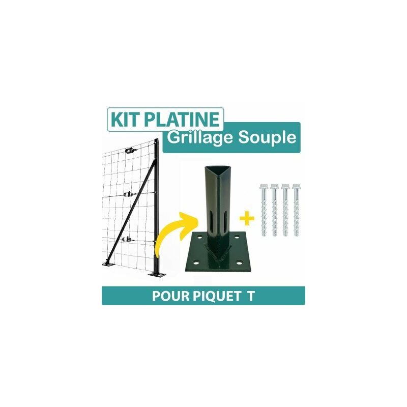 Cloture&jardin - Kit Platine pour Piquet t + 4 vis béton - Vert - Vert (ral 6005)