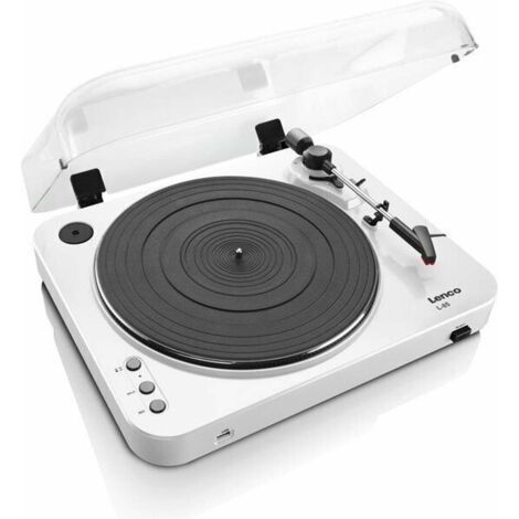 Platine vinyle USB semi-automatique blanche, 33/45 tours/minute