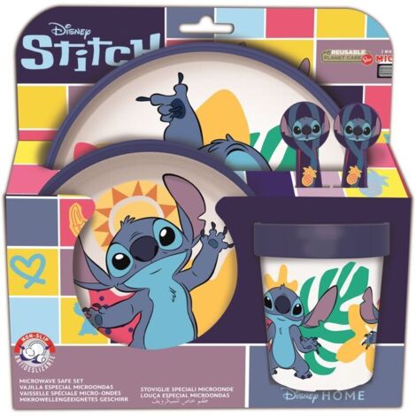 PLATO+CUENCO+CUBIERTOS+VASO 260ML ANTIDESLIZANTE STITCH