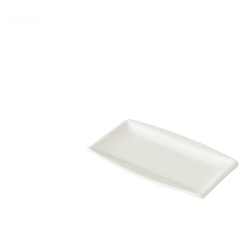 

Plato de aperitivo rectangular blanco de porcelana contemporáneo, de 15x1x9 cm