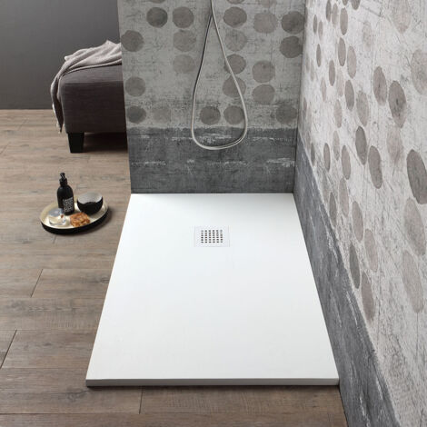 Plato de ducha 100x80 en resina blanca.