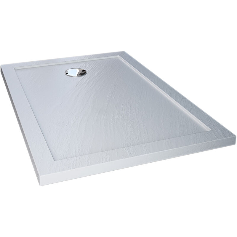 

Plato de ducha bordeado efecto piedra blanco de acrílico mod. Flower 75x160x4 cm rectangular