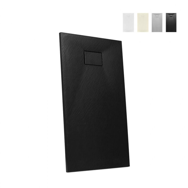 

Plato de ducha a ras de suelo rectangular de resina 110x70 baño moderno Stone | Color: Negro