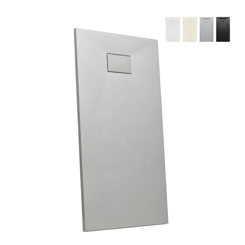 

Plato de ducha a ras de suelo rectangular de resina 160x70 diseño moderno Stone | Color: Gris