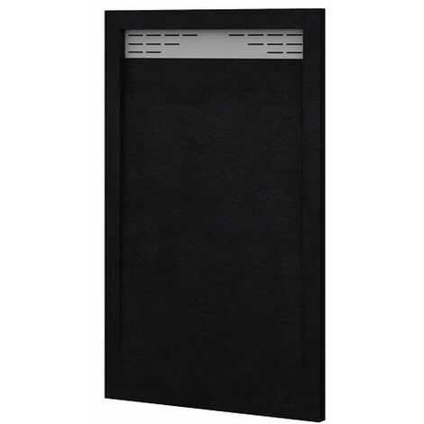 Plato de ducha con semi-marco modelo Bidai Textura pizarra. NEGRO, Valvula INCLUIDA 70X150 Ral 9005