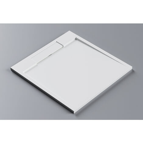 Plato de ducha cuadrado PB3086 de resina mineral Solid Stone - blanco mate - 100x100x3,5 cm