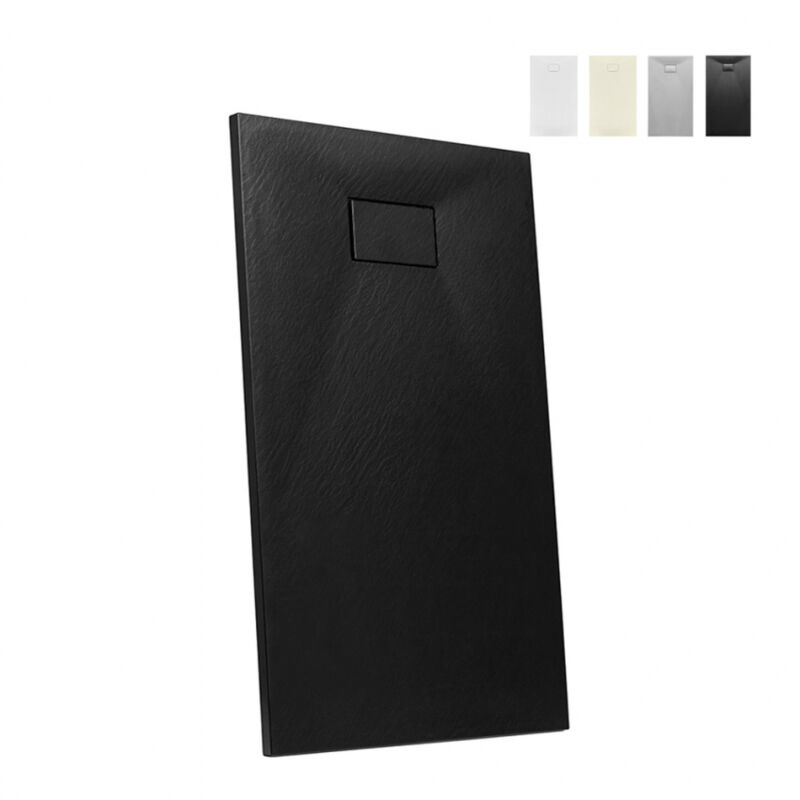 

Plato de ducha de resina a ras del suelo rectangular 140x90 diseño moderno Stone | Color: Negro