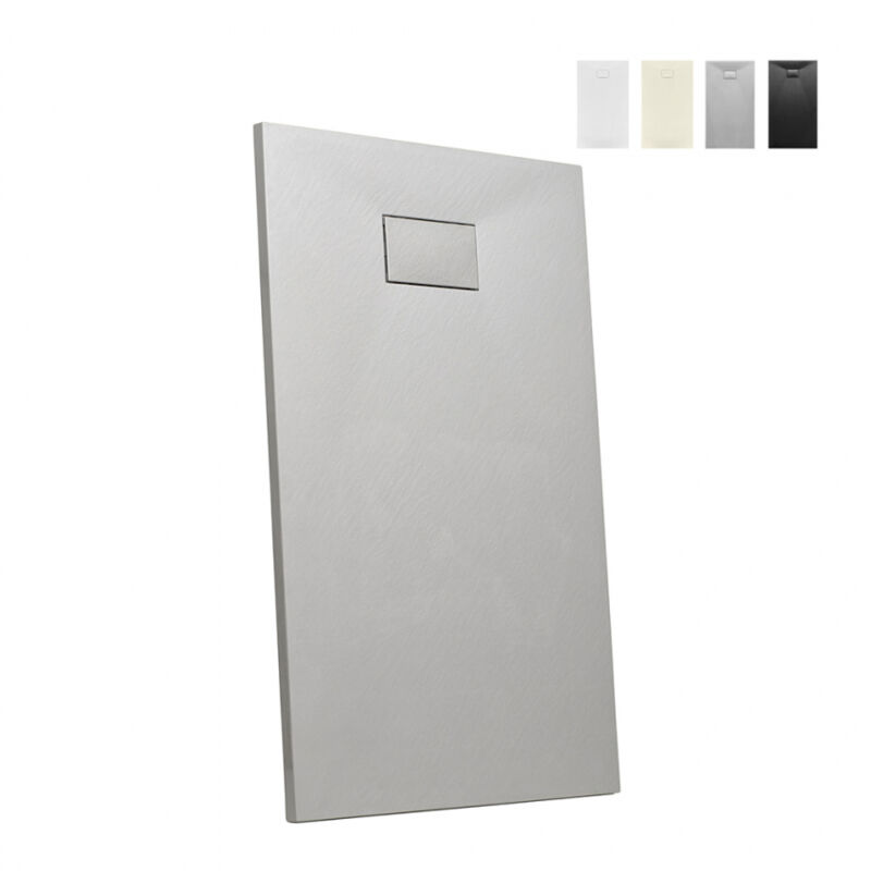 

Plato de ducha de resina a ras del suelo rectangular 140x90 diseño moderno Stone | Color: Gris