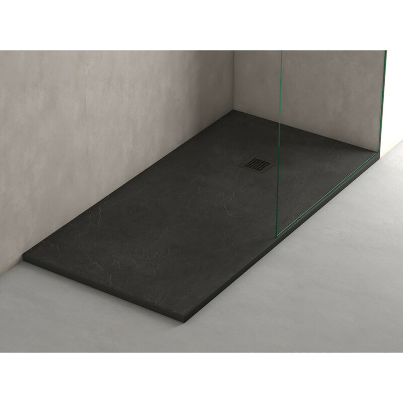 

Plato de Ducha NEGRO de Resina Efecto Pizarra Extraplano, Resistente y Alta Durabilidad, Fácil Instalación y Limpieza 80x100