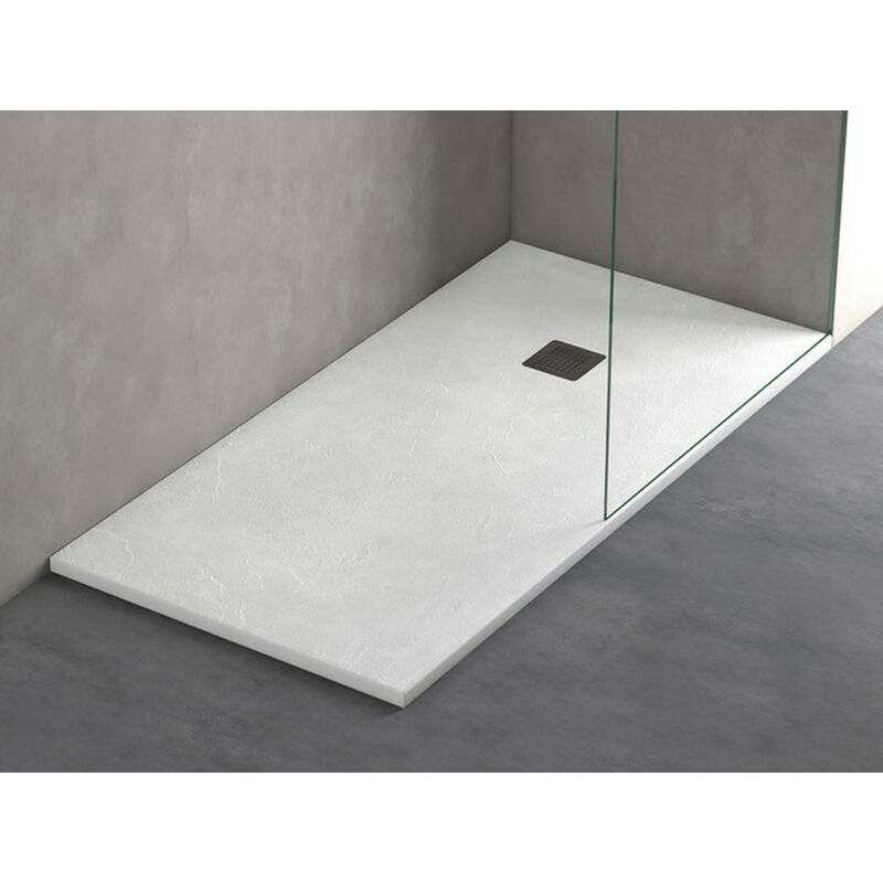 

Plato de Ducha BLANCO de Resina Efecto Pizarra Extraplano, Resistente y Alta Durabilidad, Fácil Instalación y Limpieza 80x190