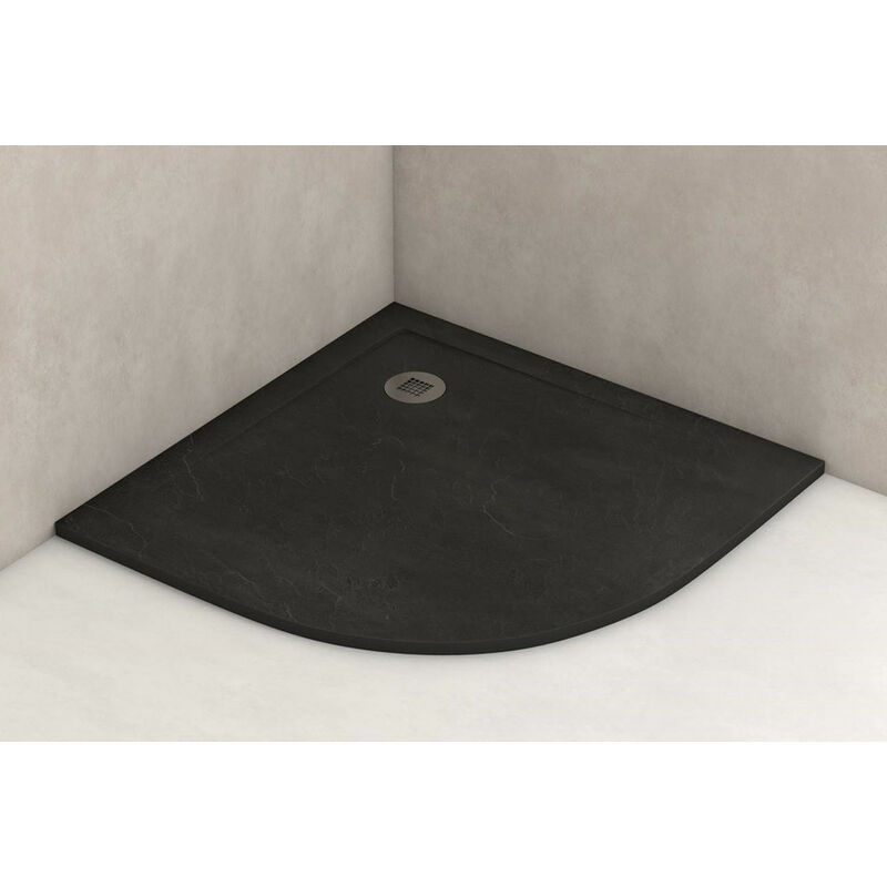 

Plato Ducha NEGRO de Resina Semicircular Efecto Pizarra Extraplano, Resistente , Antideslizante C3, Espacios Reducidos 80x80