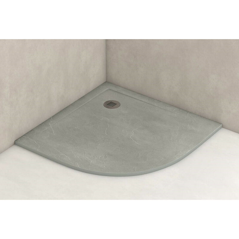 

Plato Ducha GRIS de Resina Semicircular Efecto Pizarra Extraplano, Resistente , Antideslizante C3, Espacios Reducidos 80x80