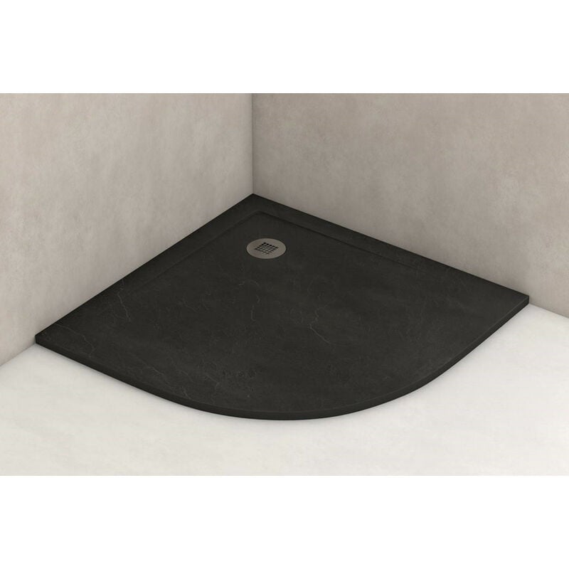 

Plato Ducha NEGRO de Resina Semicircular Efecto Pizarra Extraplano, Resistente , Antideslizante C3, Espacios Reducidos 90x90