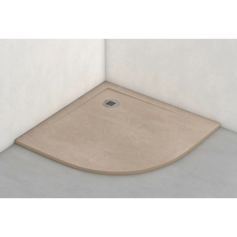 

Plato Ducha CREMA de Resina Semicircular Efecto Pizarra Extraplano, Resistente , Antideslizante C3, Espacios Reducidos 90x90