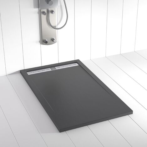 Plato de ducha de resina Flow Antracita ANTIDESLIZANTE - 80x80 cm - Válvula+Rejilla GRATIS