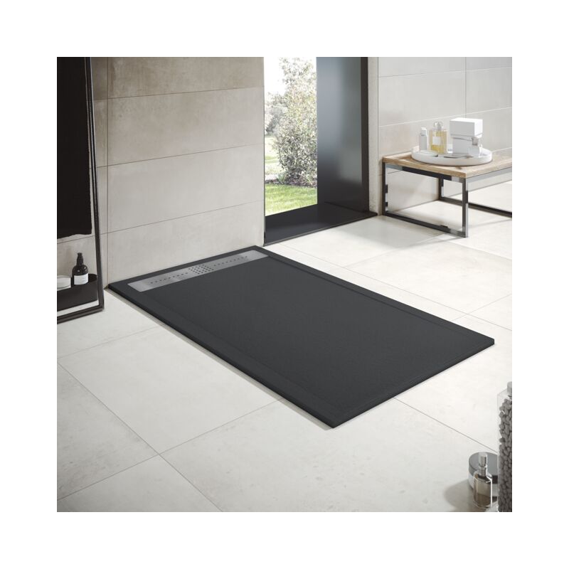 

Plato de Ducha de Resina Mineral - Efecto Mármol Mate - Antideslizante y Antibacteriano - Incluye Sifón y Rejilla (80x100 cm, Negro Marquina)