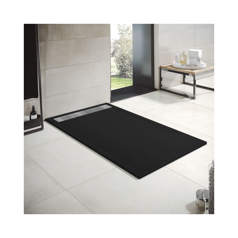 

Plato de Ducha de Resina Mineral - Efecto Mármol Mate - Antideslizante y Antibacteriano - Incluye Sifón y Rejilla (80x110 cm, Negro Marquina)